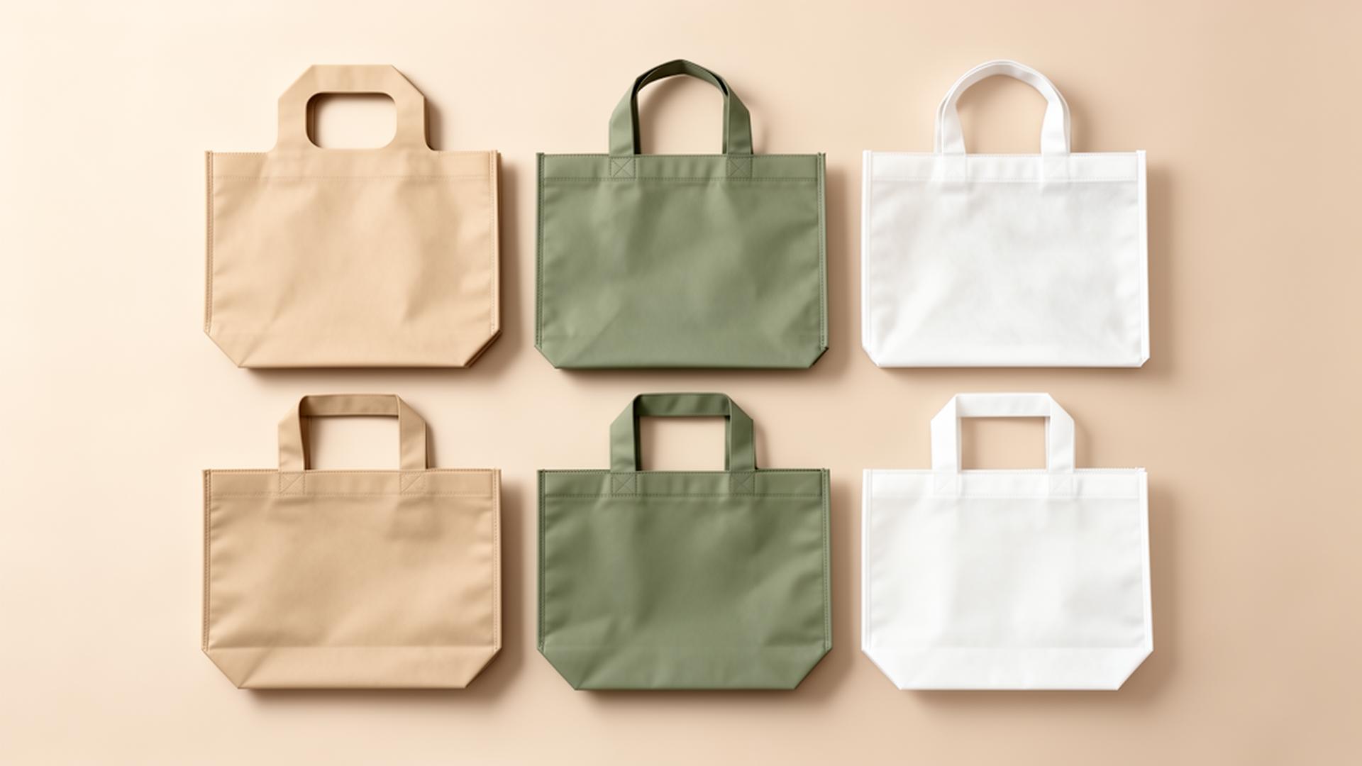 A range of non-woven bag styles in neutral colors